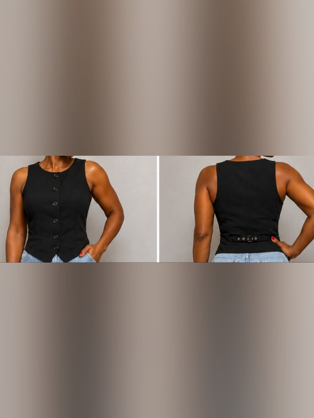 Sleeveless Black Button-Front Women's Vest Top
